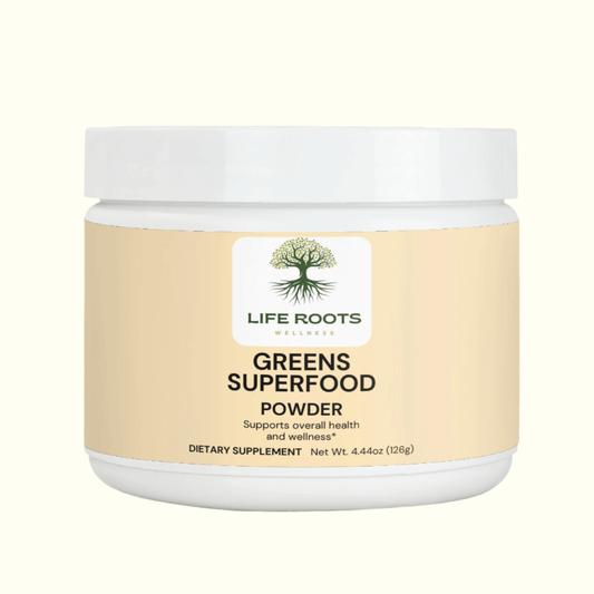 Greens Superfood Powder supports gut health, Front Jar